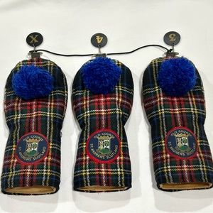 Vintage The Old Course St. Andrews plaid wool golf head covers.